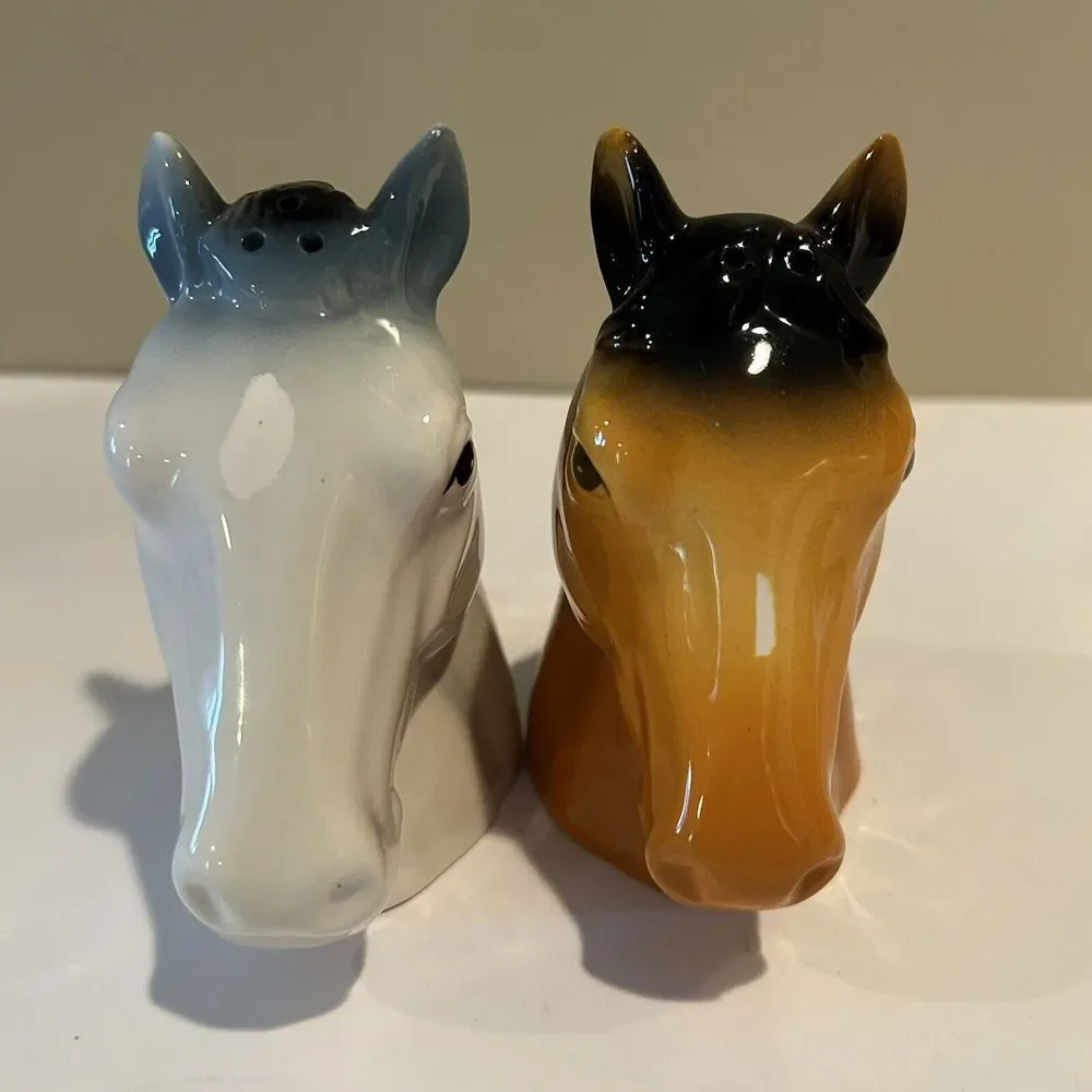 Horse Head Handmade Ceramic Salt Pepper Shakers‎ Equestrian